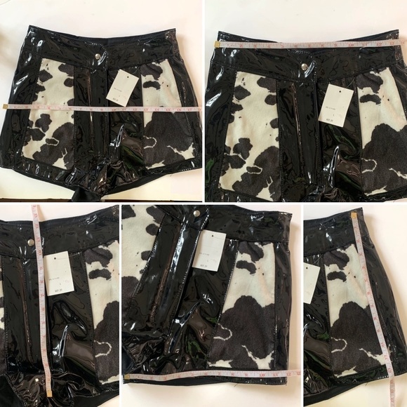 M. LEVAC COW PRINT SHORT VINYL BLACK WHITE MINI SHORT HIGH RISE HANDMADE LARGE - Picture 13 of 17